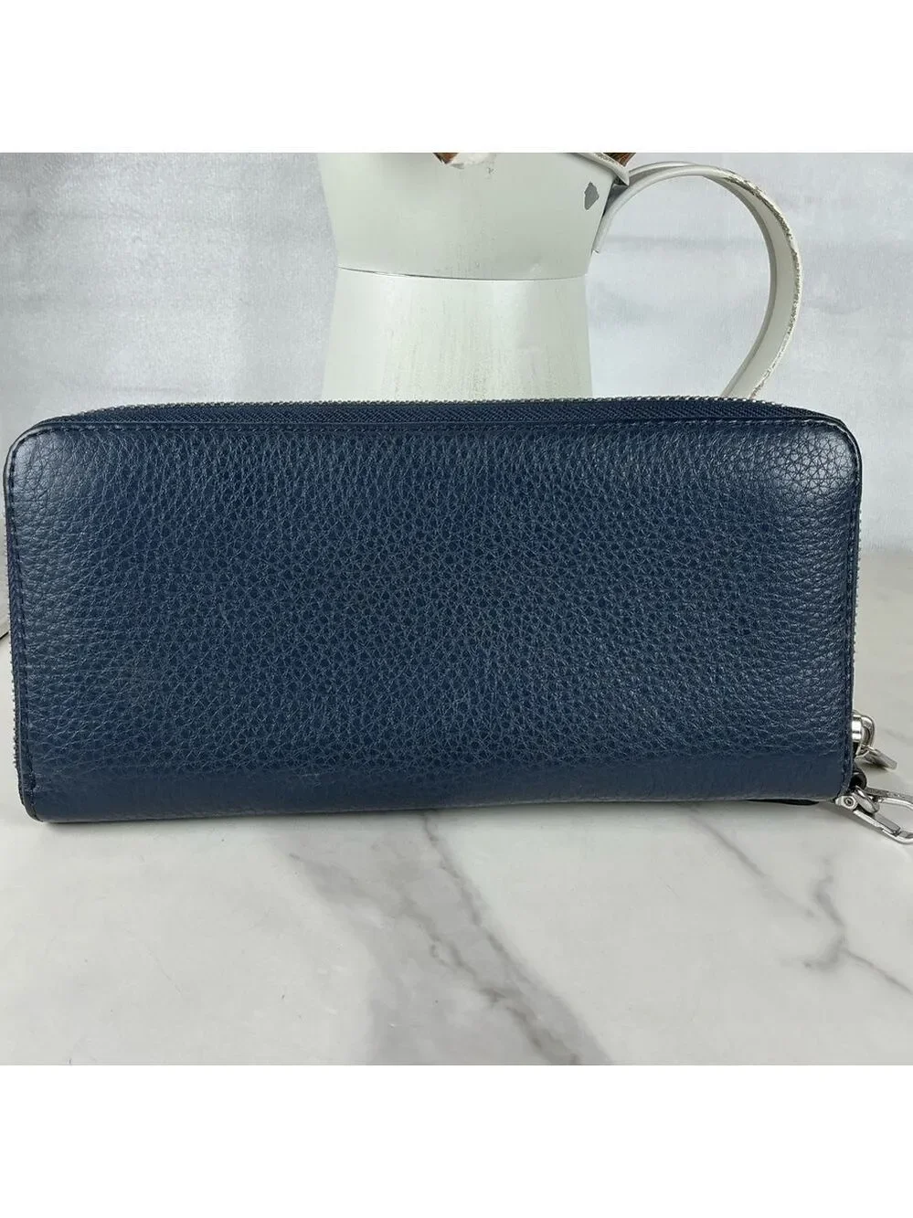 Michael Kors Jet Set Travel Dark‎ Navy Blue Leather Wristlet Large Wallet